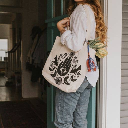 Chahna Hamsa Moon Phase Canvas cotton Tote Bag