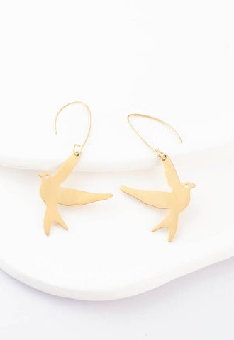 Freedom Dove Earrings- 14K Gold Plated Bird Silhouette Dangle Earring