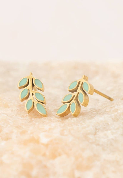 Rowen Leaf Stud Earrings- Mint Green
