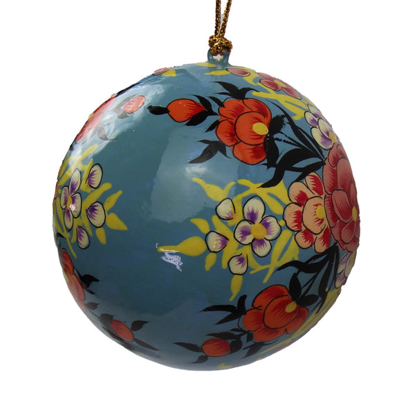 Handpainted Ornament Periwinkle with Pink Peony Flowers