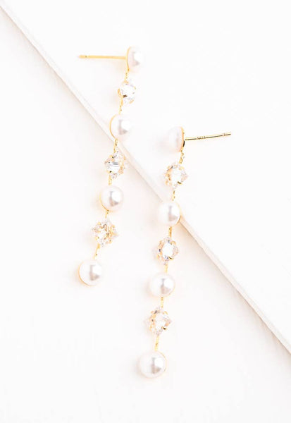 Cultured Pearl and Zircon Drop Earrings