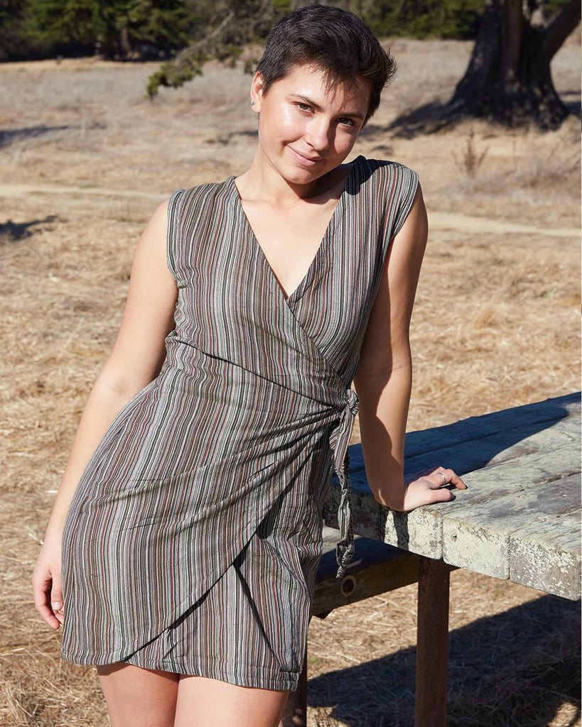 womens cotton wrap dress Plus Size Cotton Blend A Line Wrap Dress, Bleached Sand, 12