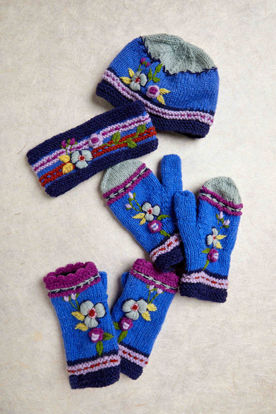 Color Block Blue Knit Mittens