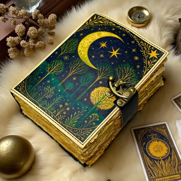 Leather Grimoire Journal Book of Shadows, Moon Tree Journal