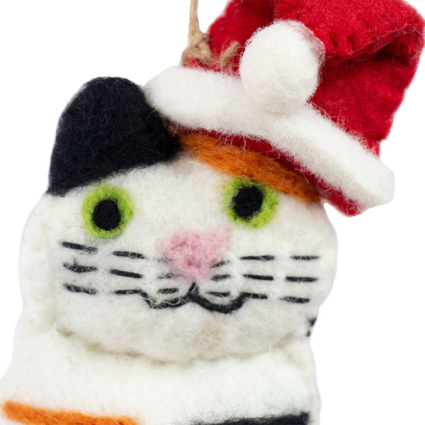 Calico Santa Cat Felt Ornament