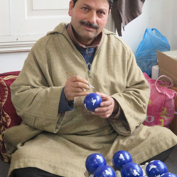 Handpainted Ornament Periwinkle with Pink Peony Flowers