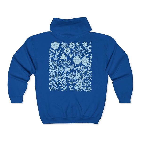 Blue Wildflower Zip Up Hoodie