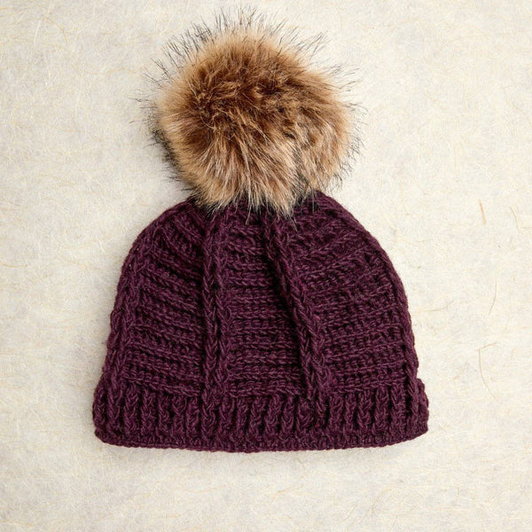 Brecken Deep Plum Knit Pom Beanie