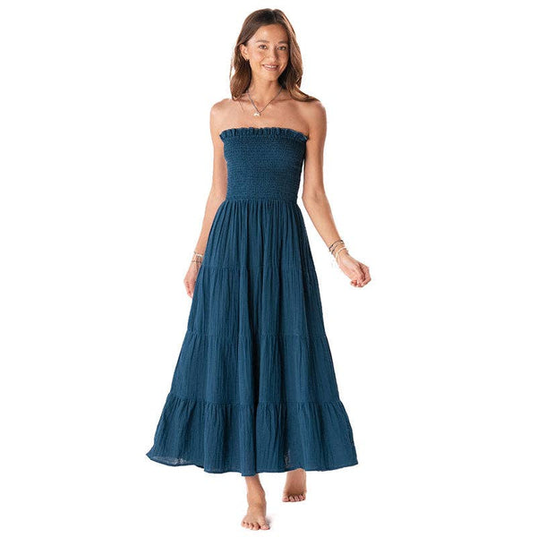 Deep Teal Cotton Mai Tai Strapless Maxi Dress