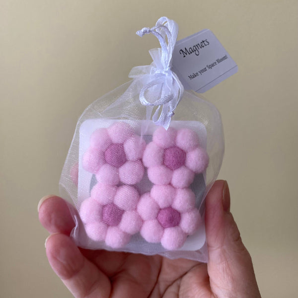 Flower Magnets/ Handmade Pompom & Felt Flower Magnet set