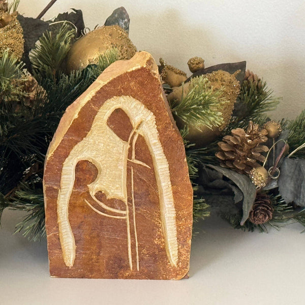 Rustic Unpolished Soapstone Kenya Holy Family Sculpture