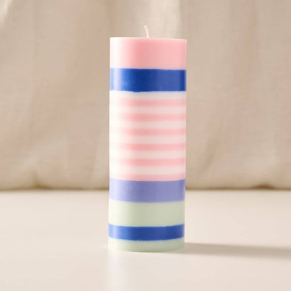 Obor Blue Large Stripe Palm Wax Pillar Candle