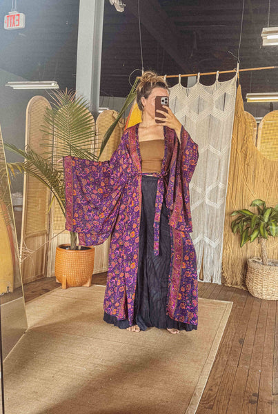 BOHO Silk Bell Sleeve Long Maxi Kimono Duster Cardigan