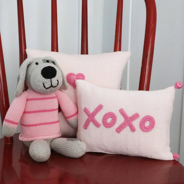 Handmade Knit Valentine Puppy Dog - Pink - Cotton Toy