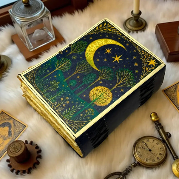 Leather Grimoire Journal Book of Shadows, Moon Tree Journal