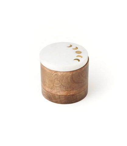 Indukala Keepsake Box - Marble, Mango Wood, Brass, Round