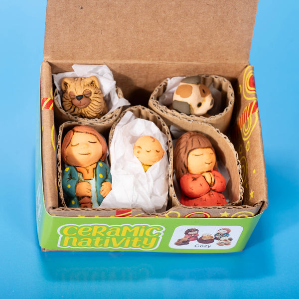 Nativity Ceramic Miniature Cozy Family Set of 6 Christmas