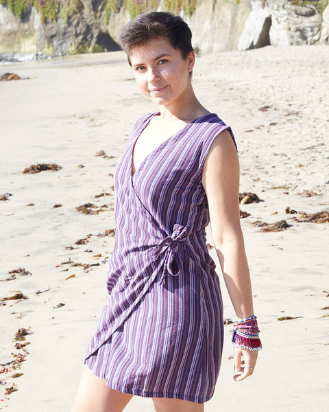 Striped Cotton Wrap Dress