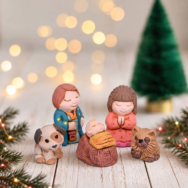 Nativity Ceramic Miniature Cozy Family Set of 6 Christmas