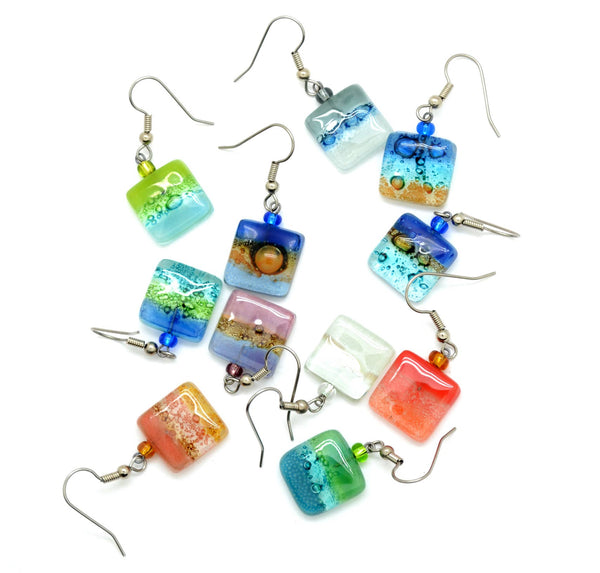 Tiny Square Glass Earrings