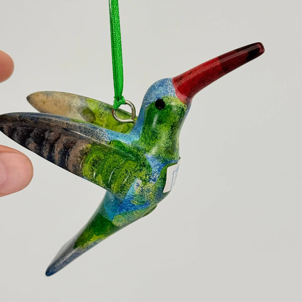 Soapstone Bird, Hummingbird, Flying Ornament, 6"