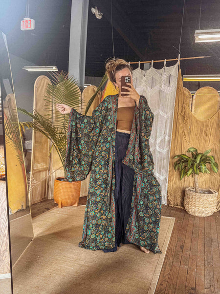 BOHO Silk Bell Sleeve Long Maxi Kimono Duster Cardigan