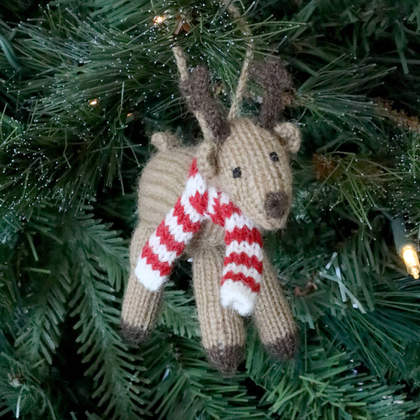 Handmade Knit Reindeer Holiday Ornament - Fair Trade
