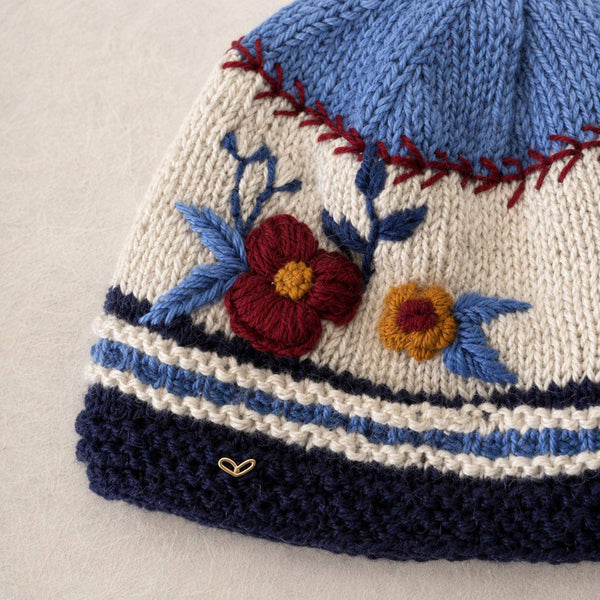 Color Block Embroidered Knit Beanie - Nantucket Winter