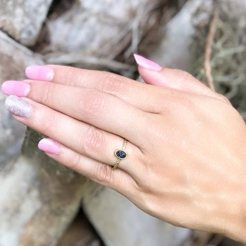 Black Druzy Agate Stone Ring