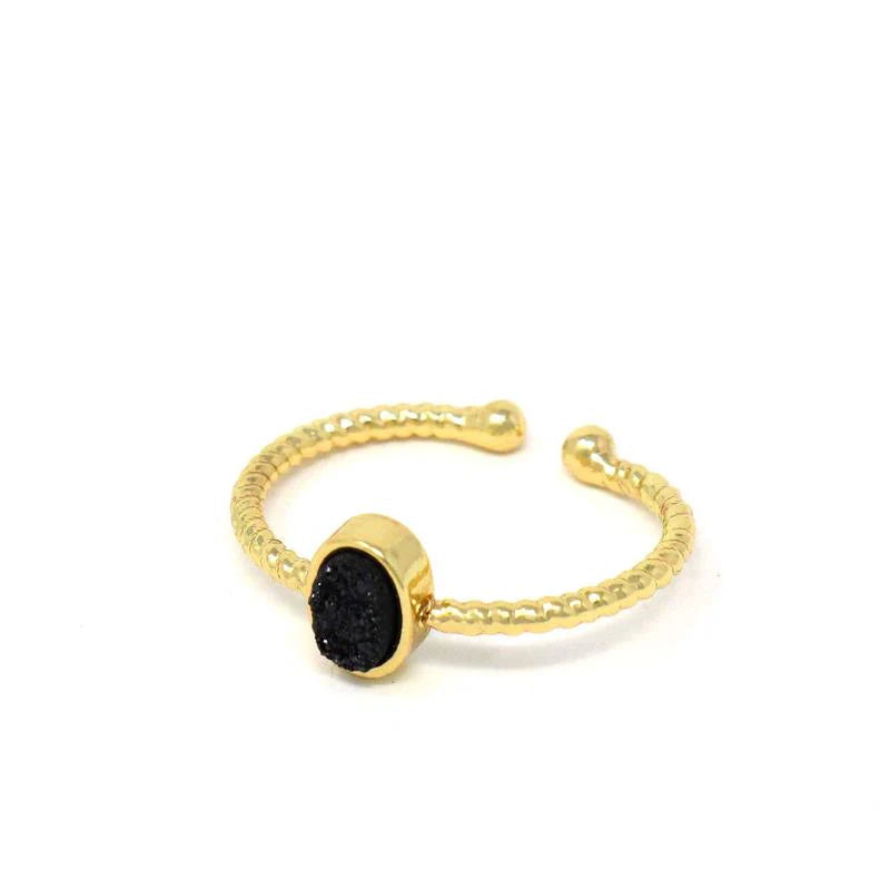 Black Druzy Agate Stone Ring