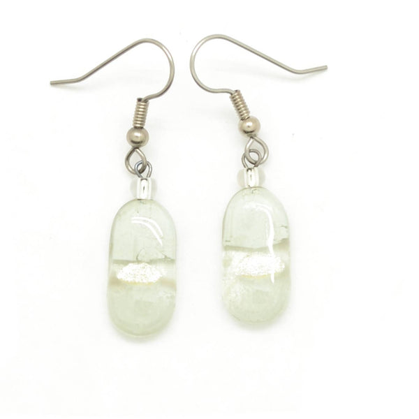 Tiny Oval Glass Earrings - Handmade