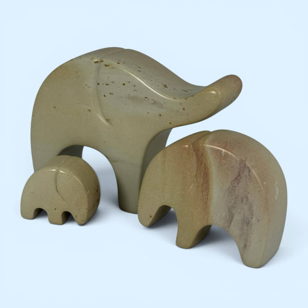 Soapstone Elephant Family of 3, 7.5" 