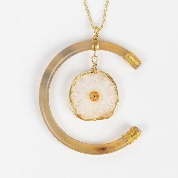 * Celestial Reclaimed Horn & Geode Pendant Necklace