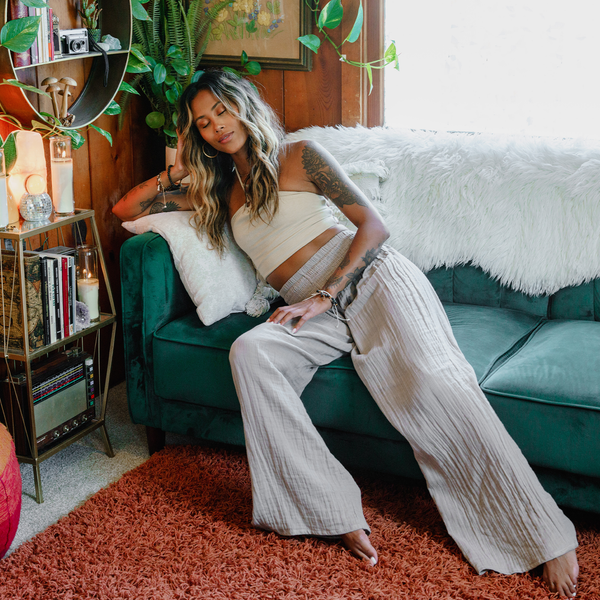 Stone Wide Leg Cotton Pants