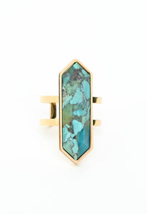 Wild and Free Turquoise Ring- Gold Plated Turquoise Statement Fashion Ring Large Natural Stone Ring