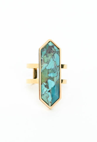 Wild and Free Turquoise Ring- Gold Plated Turquoise Statement Fashion Ring Large Natural Stone Ring