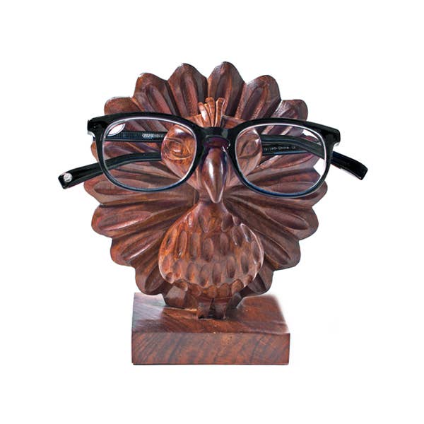 Peacock Glasses Holder Stand - Handcrafted Wood