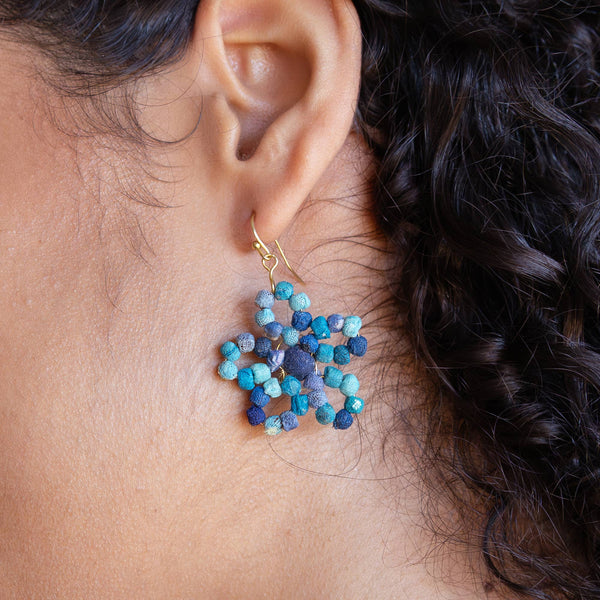 Kantha Fleur Earrings - Azure