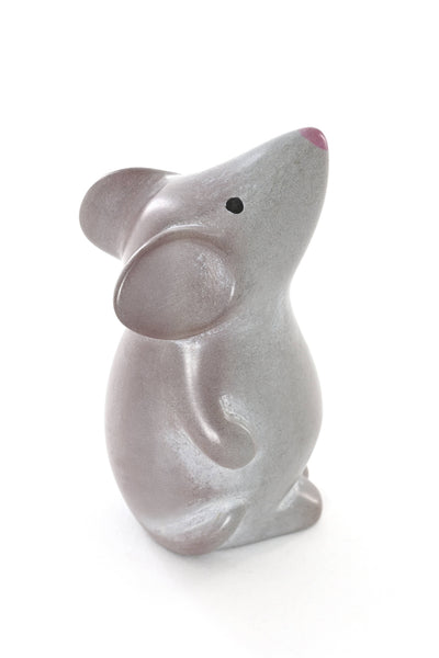 Natural Gray Soapstone Standing Mouse Sculpture