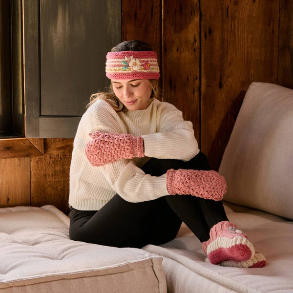 Color Block Blush Knit Slippers