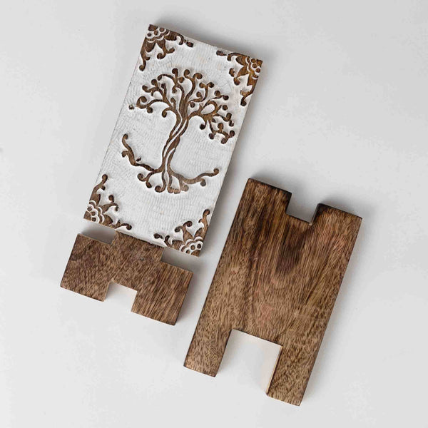 Vasai Mango Wood Phone Stand - Tree of Life *