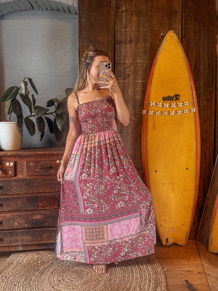Boho Patchwork Summer Floral Dress, Cozy Beachy Lounge Dress