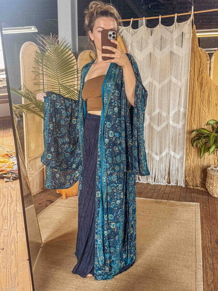 BOHO Silk Bell Sleeve Long Maxi Kimono Duster Cardigan