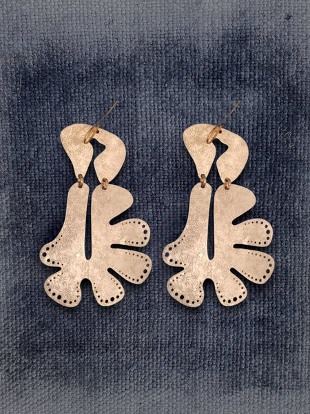 Leaf, Brass Earrings, Bohemian Contemporary Handmade Jewelry