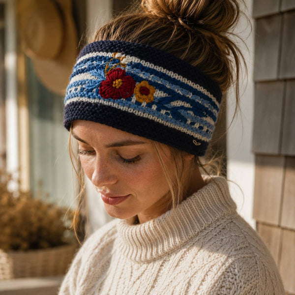 Color Block Embroidered Knit Headband - Nantucket Winter