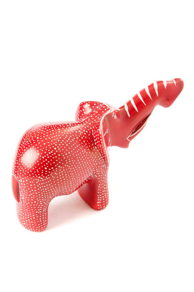 Small Red Polka Dot Elephant with Trunk Up