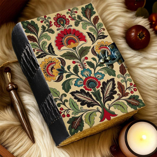 Handmade Leather Floral Journal – Vintage Cream Botanical