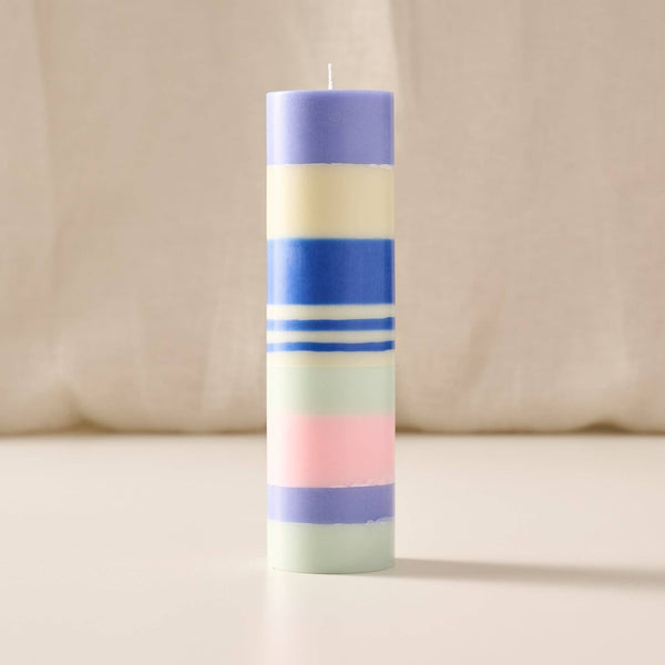 Dalan Blue Medium Stripe Palm Wax Pillar Candle