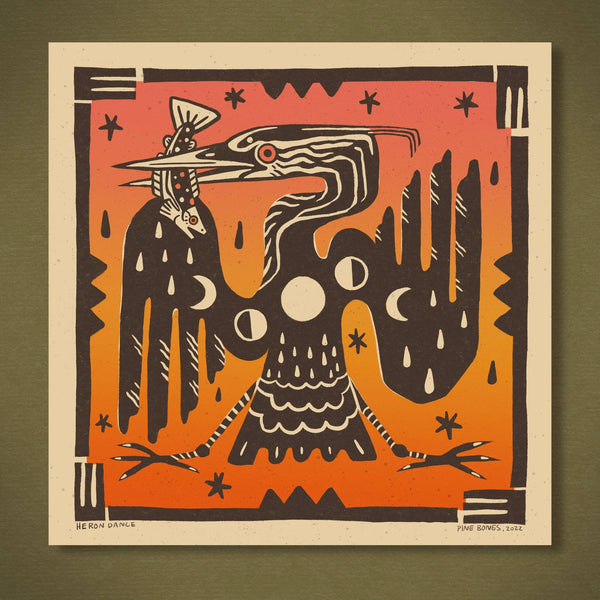 Heron Dance - 8x8 Nature Wilderness Art Print  