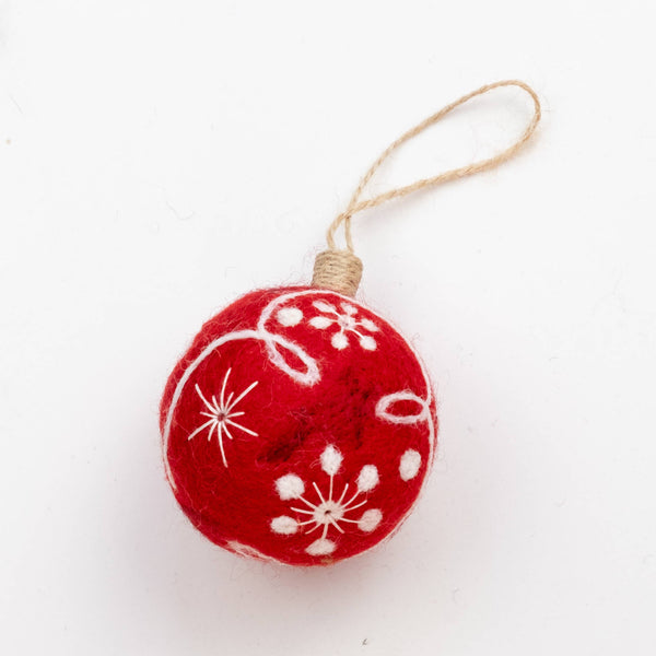 Holiday Felt Ball Ornament Hand Embroidered Red Assorted